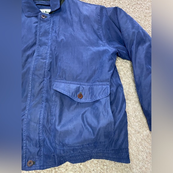 Vintage LL Bean Jacket Blue Puffer Coat Bomber Goose Down Flight Men XL TALL - Picture 4 of 14